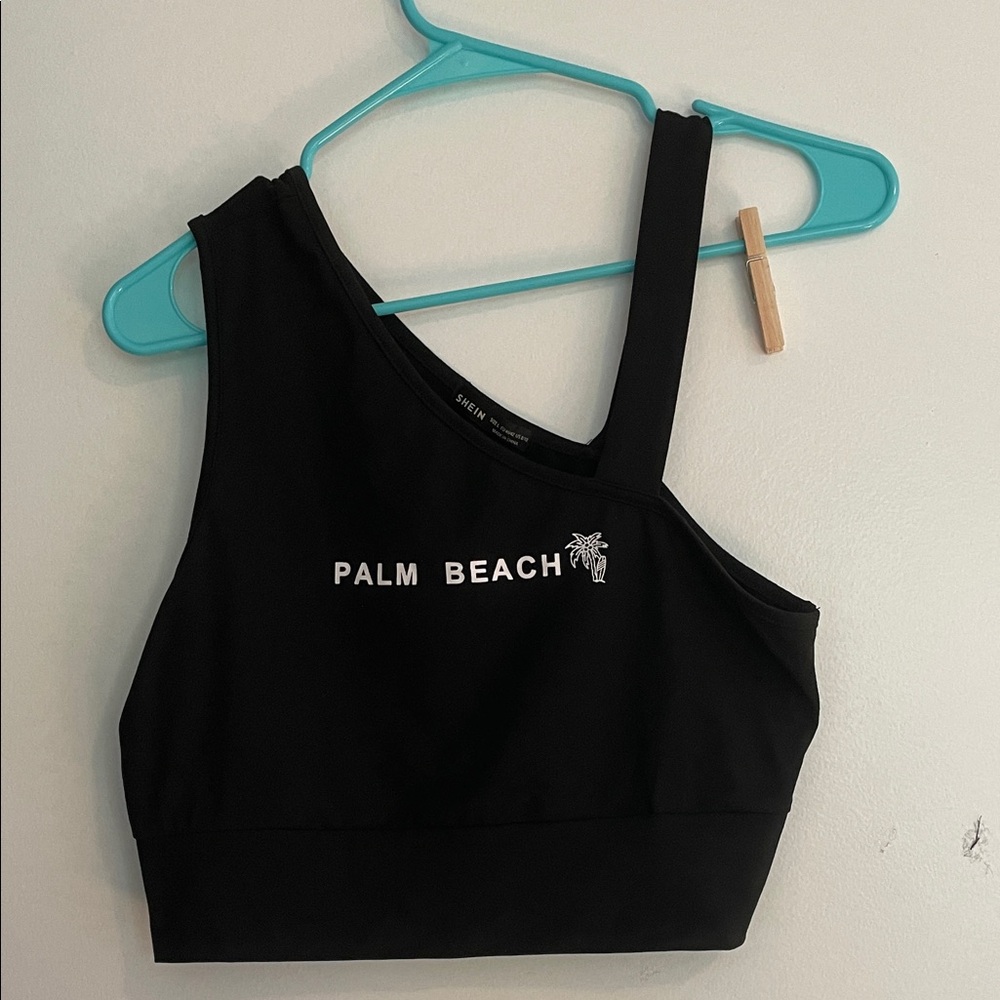 Black Palm Beach One-Shoulder Crop Top